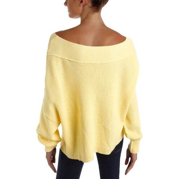 Free People Yellow Alana Linen Heathered Sweater Off Shoulder Sz Small - Picture 6 of 7